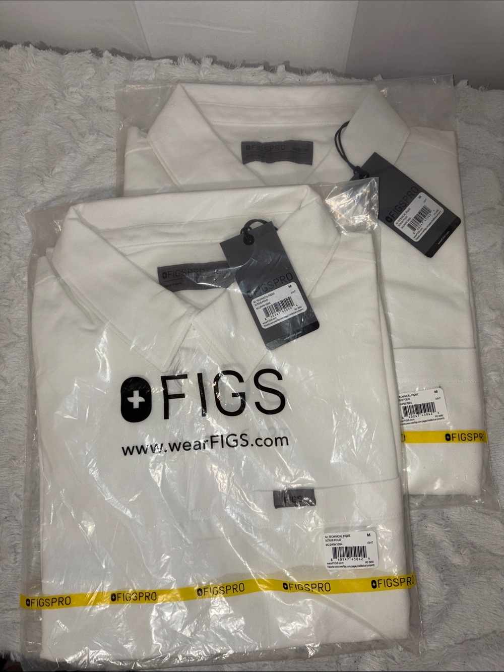 2 Lot Set Figs Medical Nurse Mens White Short Sleeve Pique Scrub Polo Shirt Med